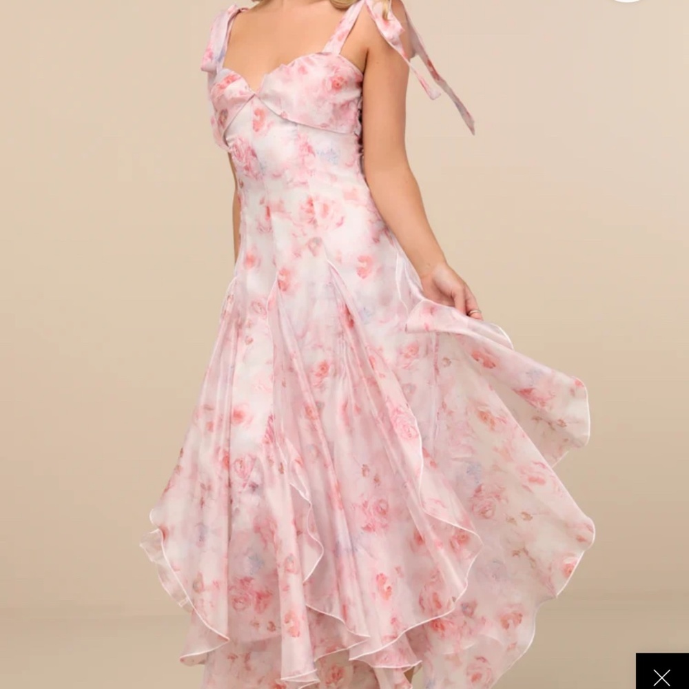 Cliona Blush Pink Floral Pleated Tie-Strap Maxi Dress